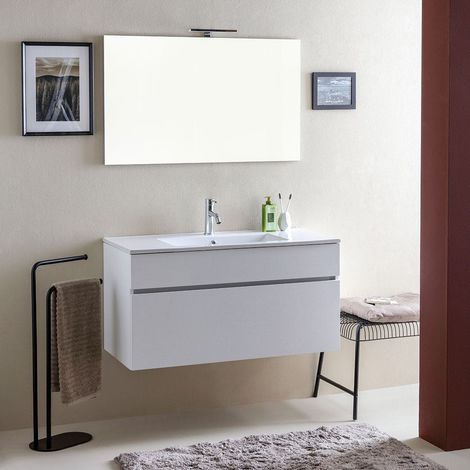 Mueble De Baño De Pared De 100 Cm Con Compartimento En Blanco Efecto Madera Sole (1/5)