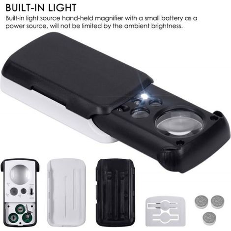 Loupe de poche avec lumière LED, 30X 60X 90X Petite loupe sur pied pour ensembles de bijoux Roches Timbres (1/5)