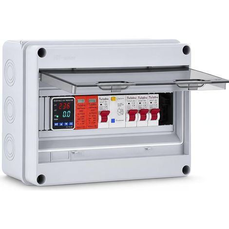 Coffret à fusibles saillie avec protection contre la foudre IP65 Coffret distribution saillie avec interrupteur différentiel, disjoncteurs 32A+16A+10A, disjoncteur général 63A (1/5)
