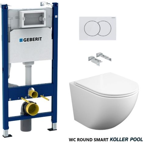 Bâti-support GEBERIT Duofix pack réservoir encastrable et plaque DELTA 01 Blanc avec WC suspendu ROUND SMART Blanc 52 cm Tornade 3.0 par KP