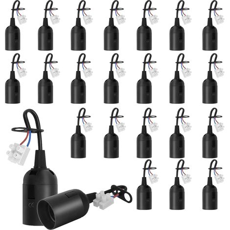 24 Stück E27 Lampenfassung mit Kabel, Renovierung Ersatzsockel für LED Halogen und Glühlampe schwarz
