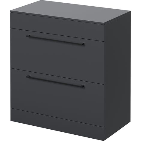Napoli 460 Gloss Grey 800mm 2 Drawer Vanity Unit for Countertop Basins - 800mm - Matt Black 480mm Handle