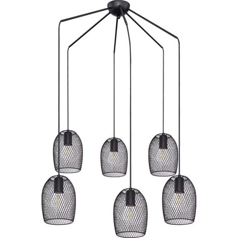 Pendelleuchte 6 flammig Esstischleuchte Retro Hängelampe Wohnzimmer Industriell, Metall schwarz, 6x E27 Fassungen, DxH 75x150 cm