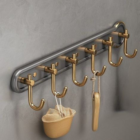 Kraftvoll klebende Wandhaken – Wandmontierter Kleiderständer ohne Bohren, Badezimmerhaken, 42 x 8,8 cm, Grau