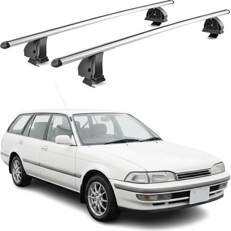 OMAC Barres de toit transversales en aluminium pour Toyota Carina T17 Break 1988-1992 – TÜV / DIN 75302:2019 – Antivol inclus – Charge max 75 kg – 2 barres – Gris (1/5)