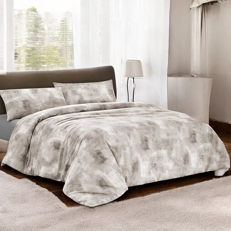 Copripiumino in Cotone Tempo di Dormire Beige, Made in Italy, Design Astratto, Patella Antiscivolo, Lavabile in Lavatrice Cm. 200X200