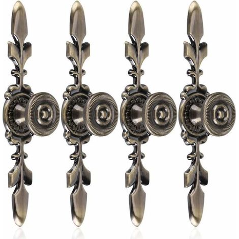 Lot de 4 poignées de style vintage en alliage de zinc pour meubles, tiroirs, armoires, penderies, avec vis, décoration intérieure (bronze vert) KLB