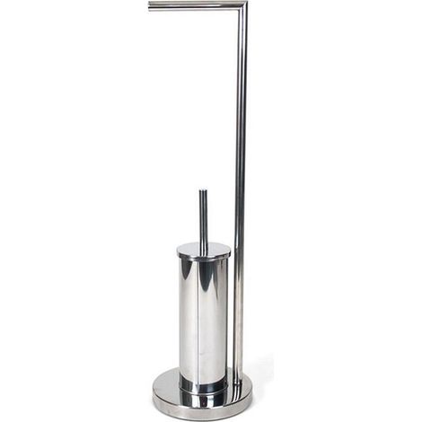 TRADE SHOP - Portarotolo Con Porta Scopino Bagno In Metallo Cromato Con Spazzolone 19x19x74cm - (1/2)