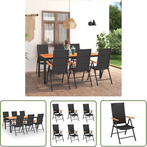 The Living Store Ensemble à manger de jardin 7 pcs noir et marron - Meubles De Jardin - Salon De Jardin - Set De Salle À Manger Extérieur - Table Et Chaises De Jardin - Résine Tressée (1/5)