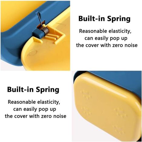 Cestino da tavolo piccolo in plastica, mini pattumiera da cucina con coperchio a pulsante, 17,5 x 13 x 13,3 cm, blu e giallo, 1 pezzo (1/4)