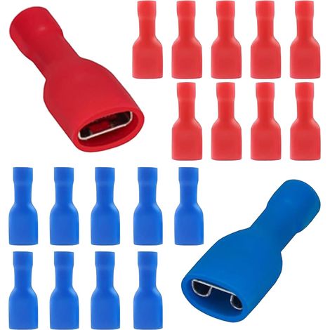 Lot de 40 Bornes de Câble Femelles à Sertir, Cosses Électriques 6.3x0.8mm à Déconnexion Rapide, Connecteurs Vinyle Isolés pour Sections 1.5-2.5mm² (16-14 AWG) (1/5)