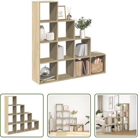 vidaXL Holzregal -  Raumteiler-Bücherregal 4 Stufen Sonoma-Eiche 131,5x29x131,5 cm (1/5)