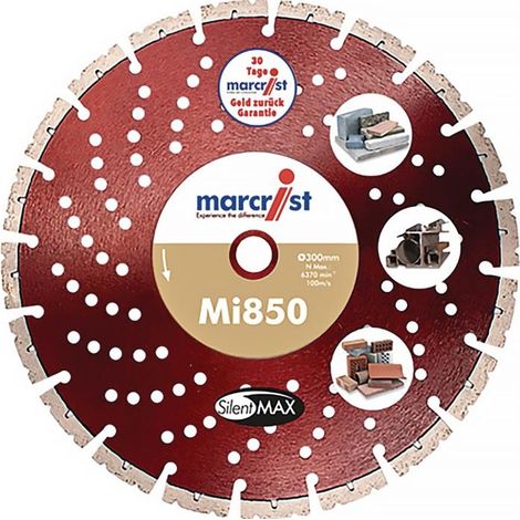 Disque de coupe diamanté MI850S D.300mm Alésage.20mm Segment-H.10mm Segment-S.3.2mm (1/4)