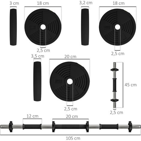 Mancuernas ajustables 2 en 1, barra larga y mancuernas, 20 kg, negro/verde HAVRYA (1/3)