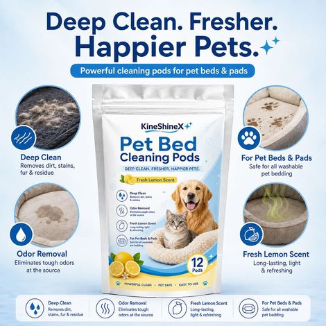 Capsules nettoyantes pour lits pour animaux KineShineX - Parfum citron - Nettoient, désodorisent et rafraîchissent en profondeur les matelas pour animaux (1/4)
