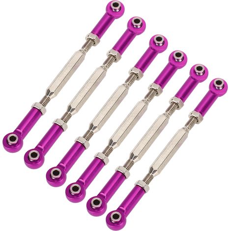 Lot de 6 biellettes de poussée réglables en alliage d'aluminium de 88 mm avec tendeurs, accessoires de liaison pour modèles de voitures RC (violet) (1/5)