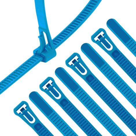 100er-Pack wiederverwendbare Kabelbinder aus blauem Kunststoff, 300 mm x 7,5 mm, farbig, aus Nylon, UV-beständig (1/3)