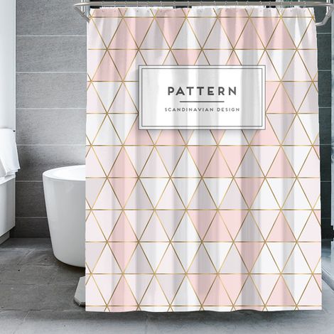Rideau de douche imperméable à motif triangle rose et blanc 180x180cm (1/5)