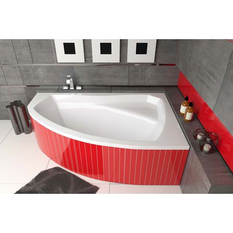 ECOLAM® Badewanne Eckbadewanne 130x85 cm RECHTS Acryl Rima weiß Ablaufgarnitur Ablaufgarnitur Füße Silikon Set