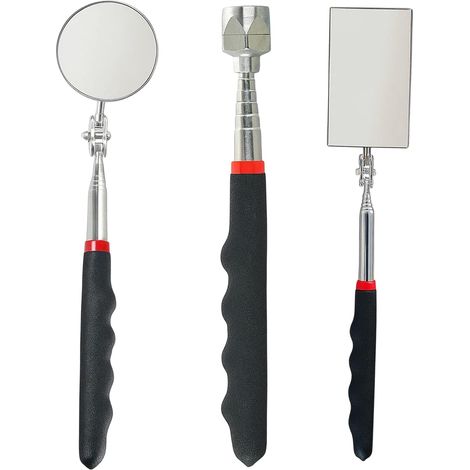 Teleskopspiegel Set, 3-teilig, Inspektionsspiegel mit Magnetstab, Geocaching Zubehör, für Fahrzeuginspektion, Mechaniker und Zahnärzte, ausziehbarer Teleskopmagnetstab, runder und eckiger Spiegel (1/5)