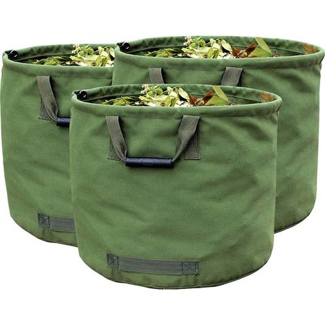 3 x Sac de Jardinage 125L Extra robuste avec Poignées, (H45.7 cm, D55.8 cm)Sac de Ramassage Feuilles Verte avec Toile Militaire (1/5)