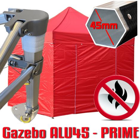 Gazebo 3x3 m rosso certificato IGNIFUGO pieghevole alluminio piantone esagonale 45mm portatile estendibile richiudibile estensibile acciaio con laterali per fiere eventi stand chiosco tenda tendone me (1/5)