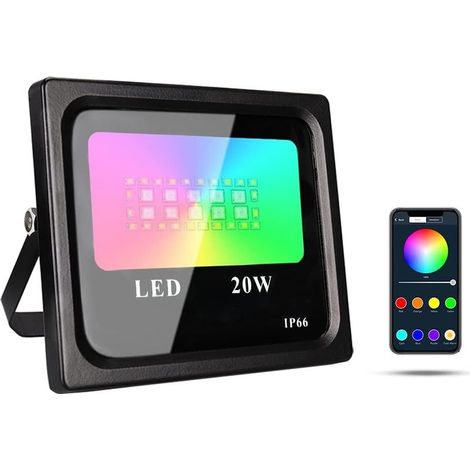 Projecteur LED RGB 20W,Lamps de Jardin Couleur avec Rythme Musical APP Contrlée éclairage Intérieure Extérieure 2700k-6500k de Lumière Chaudes et Froides- IP66 étanche (1/5)