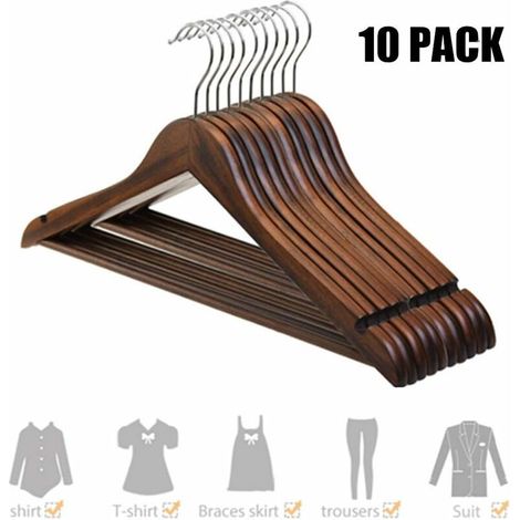 Pack of 10 Solid Wood Hangers with Grooves Vintage Hangers 60 ° Rotation for Dress Shirt Bra Pants Coat 45 24 1.2 cm (17.7''9.4''0.5'')---- Dark (1/5)