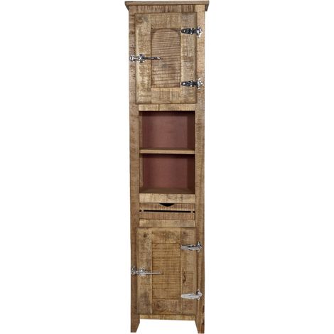 Colonne de Salle de Bain en Bois de Manguier Massif avec Poignées de Réfrigérateur Argentées - PANGIVO (1/5)