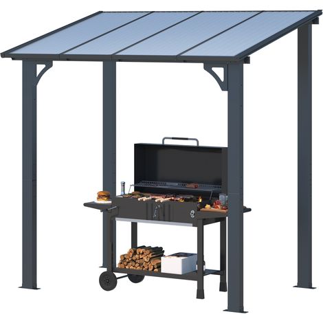 YODOLLA 2.4m x 1.5m Aluminium Gazebo,Wall-Mounted Awning Gazebo,Lean to Pergola,Hardtop Roof Heavy Duty Metal Pergola for Outdoor Garden, Black