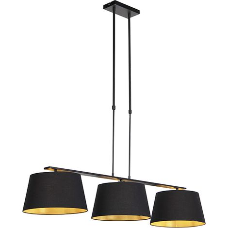 QAZQA Lampada a sospensione con paralume combi - Moderno - Acciaio,Cotone - Nero - Oblungo/Tondo Max. 3 x Watt