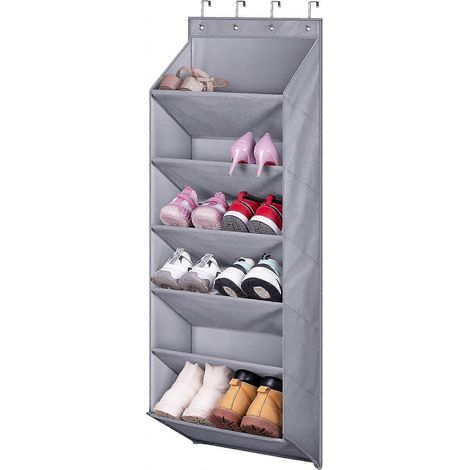 Étagère à chaussures de porte avec poches profondes pour 12 paires de chaussures, à suspendre à la porte d'un placard ou d'une chambre d'étudiant. Convient aux portes étroites. (1/5)