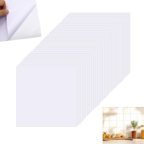 50 Pièces Credence Adhesive pour Cuisine 15 x 15cm Carrelage Adhesif Mural Salle de Bain Blanc Film Autocollant pour Carrelage de Salle Autocollant Carreaux Autocollants pour Carreaux Cuisine (1/5)