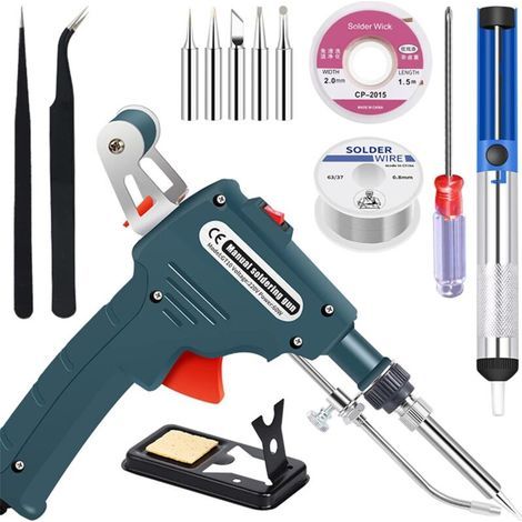 Kit de soldador de 60 W, pistola de soldadura electrónica automática con bomba desoldadora, pinzas y pistola desoldadora portátil para joyería, bricolaje y reparación de PCB. (1/5)