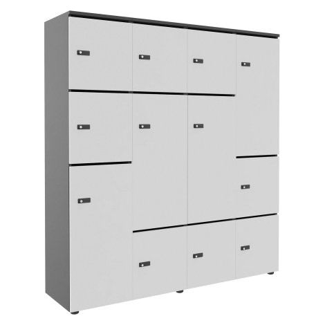 Casier flexycaz 16 cases carbone 4 x 4 cases l 160 x p 42 x h 173,5 + pass - 8 portes individuelles + 4 doubles - Blanc - Maxiburo