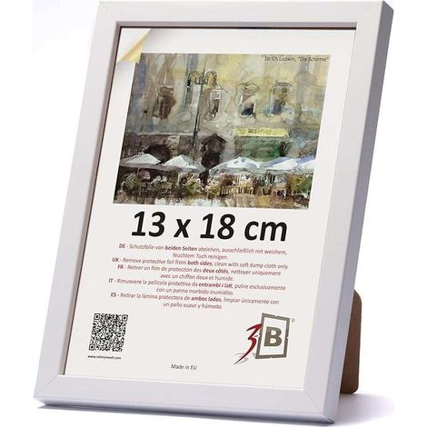 Cornice portafoto in legno con vetro acrilico, 13x18 cm, bianca.