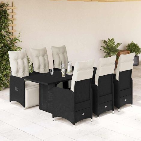7-tlg. Garten-Bistro-Set mit Kissen Schwarz Poly Rattan (1/5)