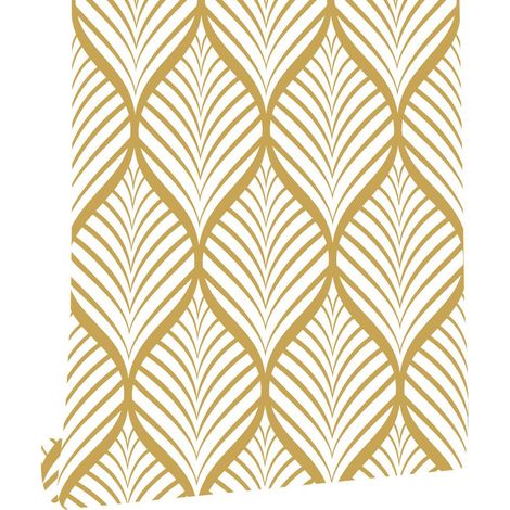 Papel pintado autoadhesivo con un moderno estampado geométrico minimalista, de 44,5 x 300 cm, apto para muebles o cocina (color dorado). (1/5)