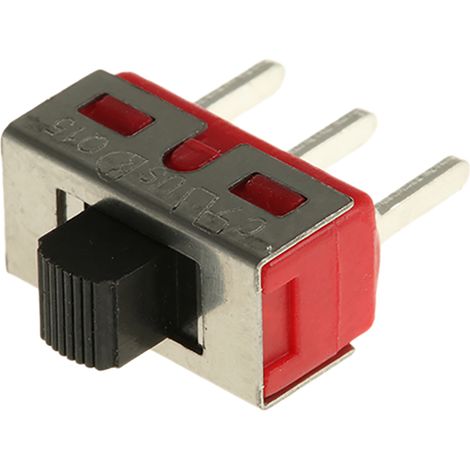 Commutateur à glissière, Unipolaire à deux directions (1RT), On-Off-On, 5A / 28Vdc, montage Circuit imprimé ( Prix pour 1 ) (1/2)