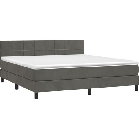 Struttura letto LED con coprimaterasso testiera boxspring 160x200 cm tessuto in velluto grigio scuro TDL0207698