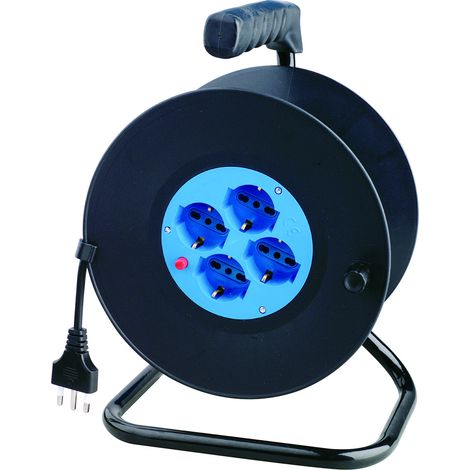 TECHLY Avvolgicavo Nero da 25 metri con 4 prese bipasso/schuko, lunghezza 25 metri (1/2)