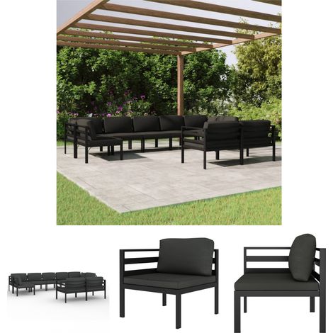 The Living Store 9-tlg. Garten-Lounge-Set mit Kissen Aluminium Anthrazit - Gartenmöbel-Sets (1/5)