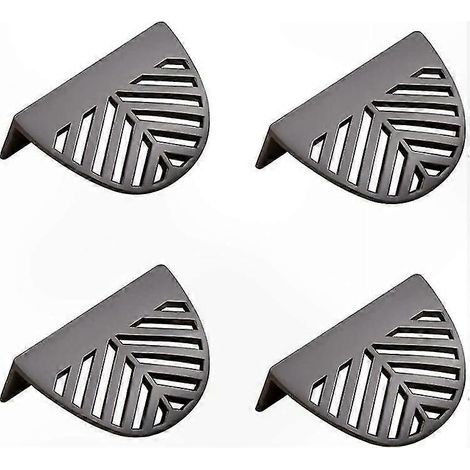 Set aus 4 Möbelgriffen aus goldfarbenem Messing, Blattmuster, schwarze Küchenschubladen, Kupferfinish, Maße 6x2,4x3,2 cm, Gewicht je 41 g. (1/3)