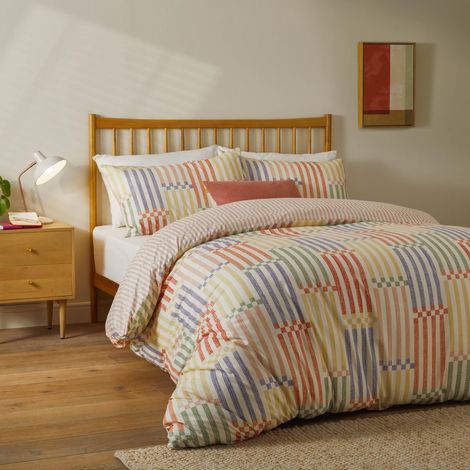 Parure de Couette Duvet Day – Parure de lit réversible à imprimé Abstrait, Tissu Doux au Toucher et Design d'inspiration rétro (Multicolore/Abricot - 200x200cm) (1/3)