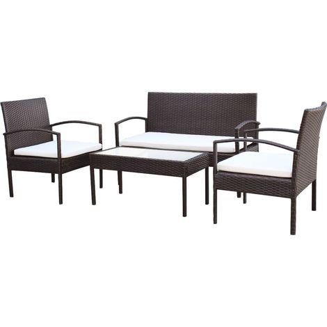 Set Divani da Giardino 4 pz con Cuscini in Polyrattan Marrone vidaXL (1/5)