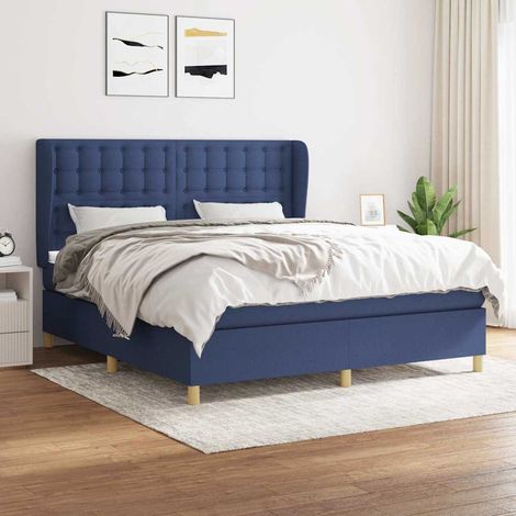 Cama box spring con colchón tela azul 180x200 cm (1/5)