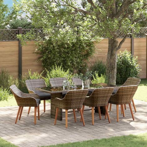 vidaXL Conjunto de Comedor de Jardín 9 uds. Gris ratán sintético (1/5)
