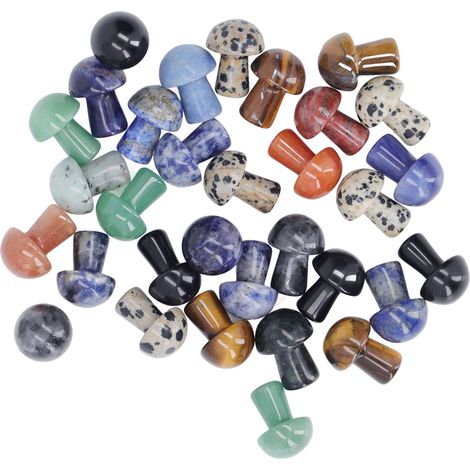 32 mini cristaux champignons multicolores, jolis et brillants, polis, pour la méditation et le yoga. Décoration portable. (1/5)