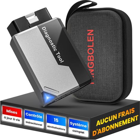 Valise Diagnostic Auto Multimarque, OBD2 Diagnostic Voiture Français avec Test Actif, 15+ Services, Tous Les systèmes Diagnostic pour iOS et Android, Mise à Jour (1/5)