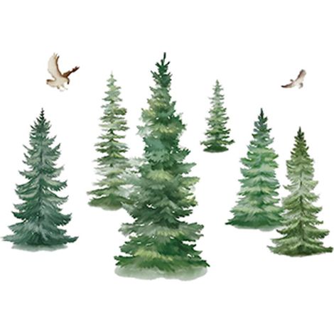 Decalmile Tatouage Mural Arbre Grand Aquarelle Pin Autocollant Plante Verte Salon Chambre d'enfant Décoration Murale (Hauteur: 95 cm) (1/5)